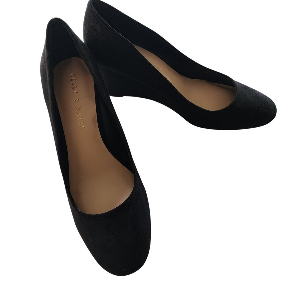 Kelly and Katie black microsuede wedges shoes 8.5 Women New